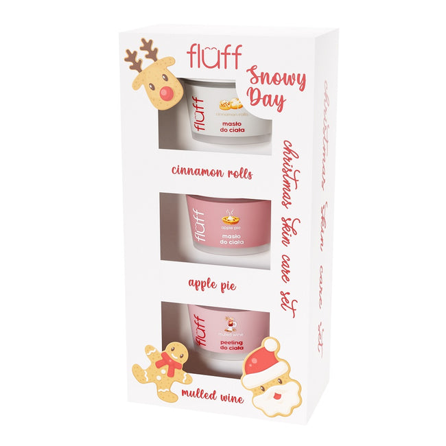 Fluff Snowy Day zestaw masło do ciała Cinnamon 100ml + masło do ciała Apple Pie 100ml + peeling do ciała Mulled Wine 100ml