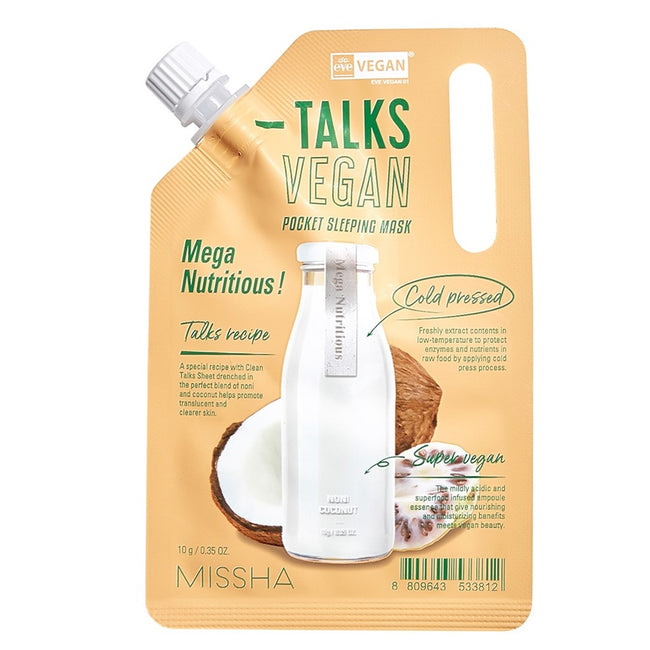 Missha Talks Vegan Squeeze Pocket Sleeping Mask nawilżająco-odżywcza maseczka całonocna dla skóry suchej Mega Nutritious 10g