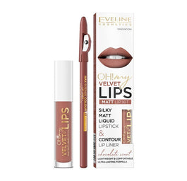 Eveline Cosmetics Oh! My Velvet Lips Liquid Matt Lip Kit zestaw matowa pomadka w płynie 4.5ml + konturówka do ust 1szt 12 Praline Eclair