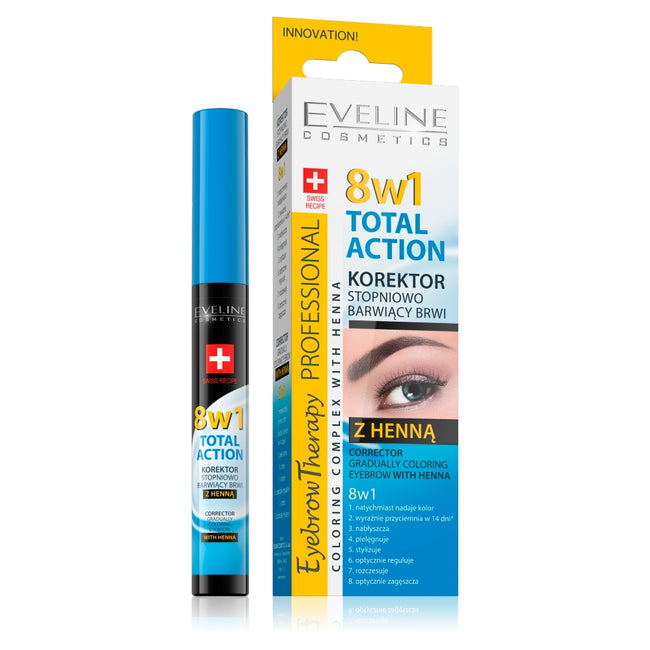 Eveline Cosmetics Eyebrow Therapy Professional 8w1 Total Action korektor stopniowo barwiący brwi z henną 10ml