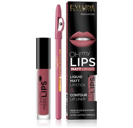 Eveline Cosmetics Oh My Lips zestaw do makijażu ust matowa pomadka w płynie i konturówka 06 Cashmere Rose