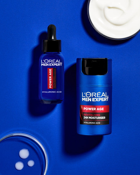 L'Oreal Paris Men Expert Power Age zestaw serum z kwasem hialuronowym 30ml + rewitalizujący krem nawilżający 50ml