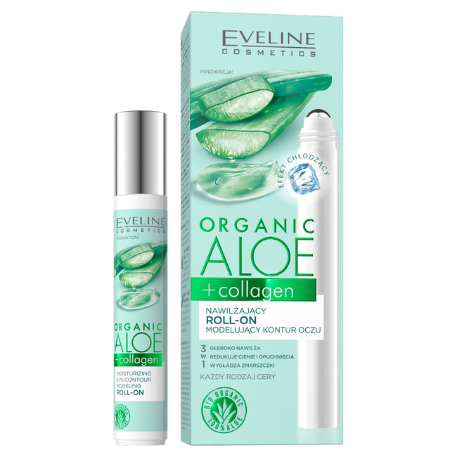 Eveline Cosmetics Organic Aloe + Collagen nawilżający roll-on modelujący kontur oczu 15ml