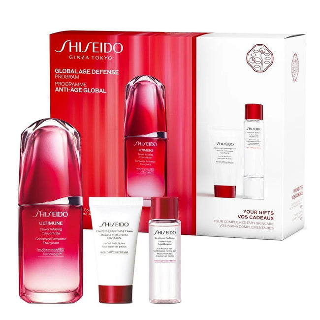 Shiseido Ultimune Value zestaw Power Infusing Concentrate 50ml + Clarifying Cleansing Foam 30ml + Treatment Softener 30ml