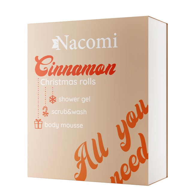 Nacomi Cinnamon Christmas Rolls zestaw żel pod prysznic 300ml + mus do ciała 50ml + pianka peelingująco-myjąca 50ml