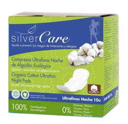 Masmi Silver Care ultracienkie bawełniane podpaski na noc ze skrzydełkami z bawełny organicznej 10szt
