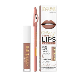 Eveline Cosmetics Oh! My Velvet Lips Liquid Matt Lip Kit zestaw matowa pomadka w płynie 4.5ml + konturówka do ust 1szt 14 Choco Truffle