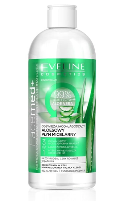 Eveline Cosmetics Facemed+ 3w1 odświeżająco-łagodzący aloesowy płyn micelarny 400ml