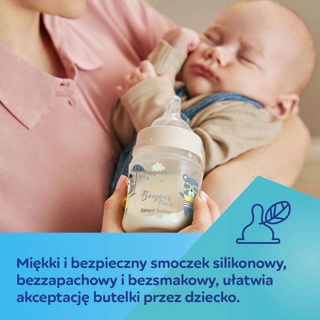 Canpol Babies EasyStart butelka szeroka antykolkowa Bonjour Paris Niebieska 120ml