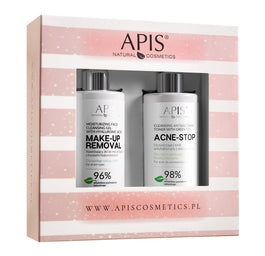 APIS Zestaw Make-Up Removal nawilżający żel do mycia twarzy z kwasem hialuronowym 300ml + Acne-Stop oczyszczający tonik antybakteryjny z zieloną herbatą 300ml