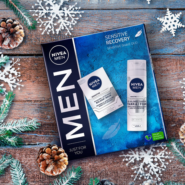 Nivea Men Sensitive Recovery zestaw balsam po goleniu 100ml + pianka do golenia 200ml