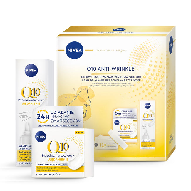 Nivea Q10 Anti-Wrinkle zestaw przeciwzmarszczkowy nawilżający krem na dzień 50ml + przeciwzmarszczkowy krem pod oczy 15ml