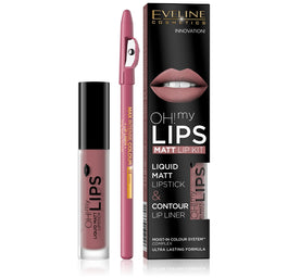 Eveline Cosmetics Oh My Lips zestaw do makijażu ust matowa pomadka w płynie i konturówka 04 Sweet Lips
