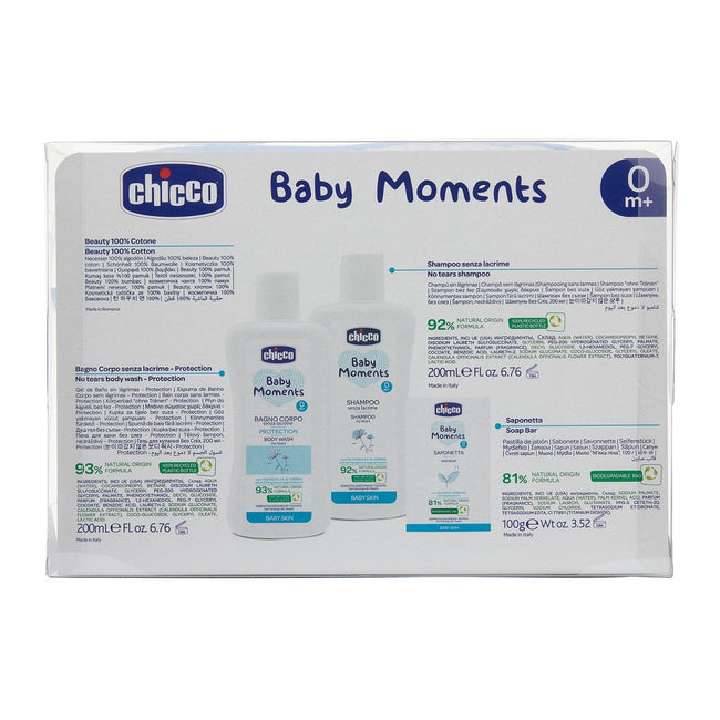 Chicco Baby Moments Blue zestaw płyn do kąpieli 200ml + szampon do włosów 200ml + delikatne mydło 100g
