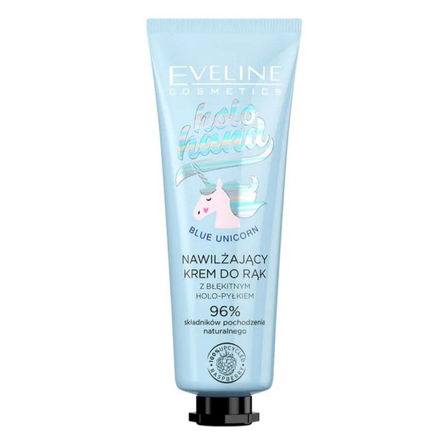 Eveline Cosmetics Holo Hand Blue Unicorn nawilżający krem do rąk z błękitnym holo-pyłkiem 50ml