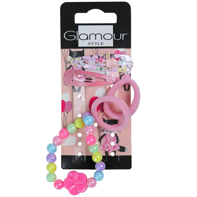 Glamour Kids zestaw gumki do włosów 2szt. + spinki do włosów 2szt.+ bransoletka Motylki