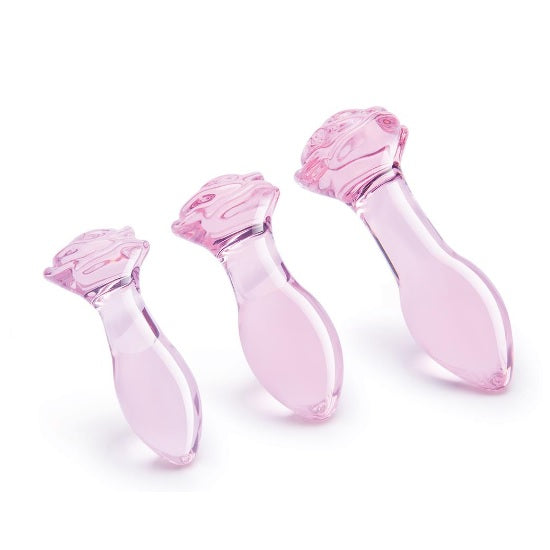 Dream Toys Glaze Glass Rosebud Anal Training Set zestaw trzech korków analnych Pink