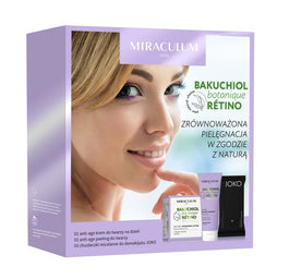 Miraculum Bakuchiol Anti-Age zestaw krem do twarzy na dzień 50ml + peeling do twarzy 100ml + chusteczki micelarne do demakijażu 15szt