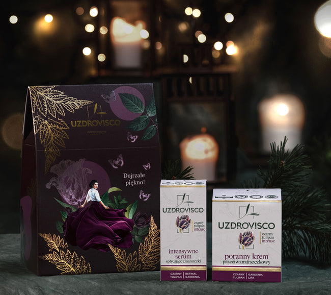 UZDROVISCO Czarny Tulipan Intense zestaw poranny krem przeciwzmarszczkowy 50ml + intensywne serum spłycające zmarszczki 30ml