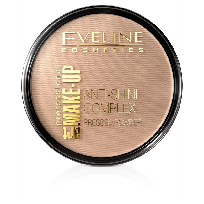 Eveline Cosmetics Art Make-Up Anti-Shine Complex Pressed Powder matujący puder mineralny z jedwabiem 35 Golden Beige 14g