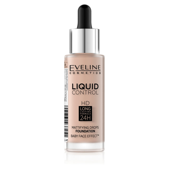 Eveline Cosmetics Liquid Control HD Long Lasting Formula 24H podkład do twarzy z dropperem 020 Rose Beige 32ml