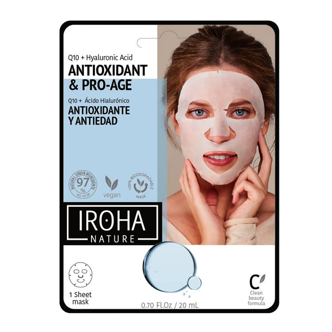 IROHA nature Antioxidant & Pro-Age Tissue Face Mask przeciwstarzeniowa maska w płachcie z koenzymem Q10 i kwasem hialuronowym 20ml