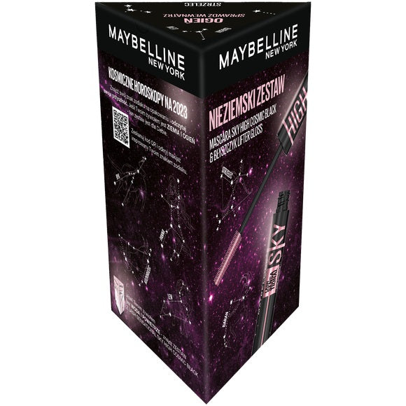 Maybelline Nieziemski zestaw Lash Sensational Sky High Mascara wydłużający tusz do rzęs Cosmic Black 7.2ml + Lifter Gloss błyszczyk do ust 001 Pearl 5.4ml
