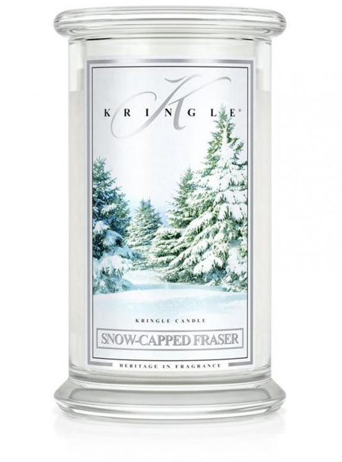Kringle Candle Duża świeca zapachowa z dwoma knotami Snow Capped Fraser 623g