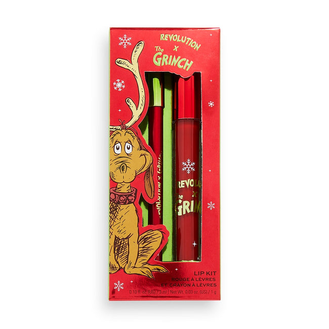 Makeup Revolution The Grinch x Revolution Little Max Lip Kit zestaw Liquid Lipstick pomadka w płynie 3ml + Lip Liner konturówka do ust 1g