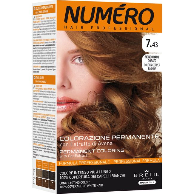 NUMERO Permanent Coloring farba do włosów 7.43 Golden Copper Blonde 140ml
