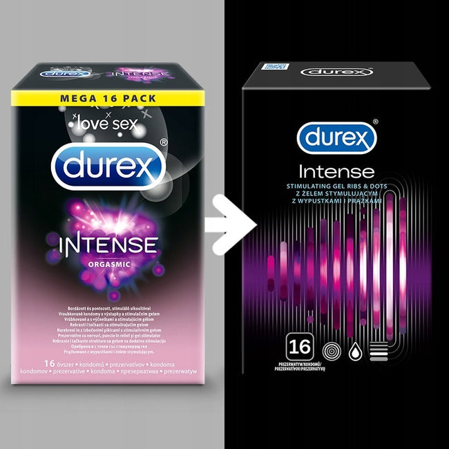 Durex Durex prezerwatywy Intense 16 szt z wypustkami prążkami żel stymulujący