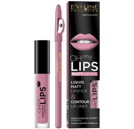 Eveline Cosmetics Oh My Lips zestaw do makijażu ust matowa pomadka w płynie i konturówka 03 Rose Nude