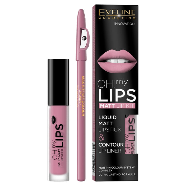 Eveline Cosmetics Oh My Lips zestaw do makijażu ust matowa pomadka w płynie i konturówka 03 Rose Nude