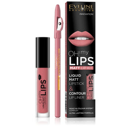 Eveline Cosmetics Oh My Lips zestaw do makijażu ust matowa pomadka w płynie i konturówka 07 Baby Nude
