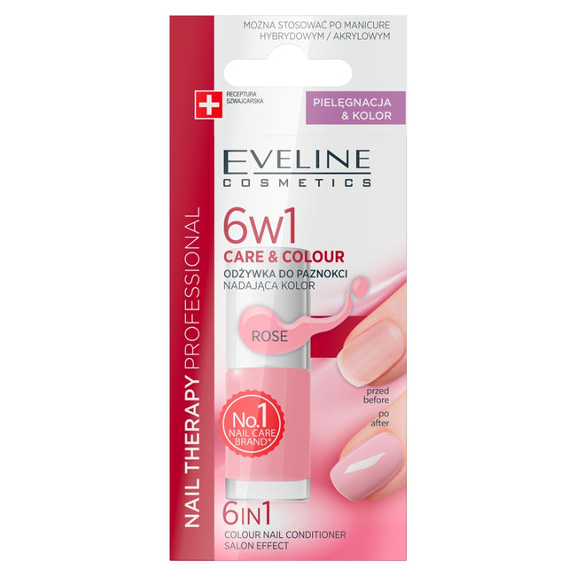 Eveline Cosmetics 6w1 Care&Colour odżywka do paznokci nadająca kolor Rose 5ml