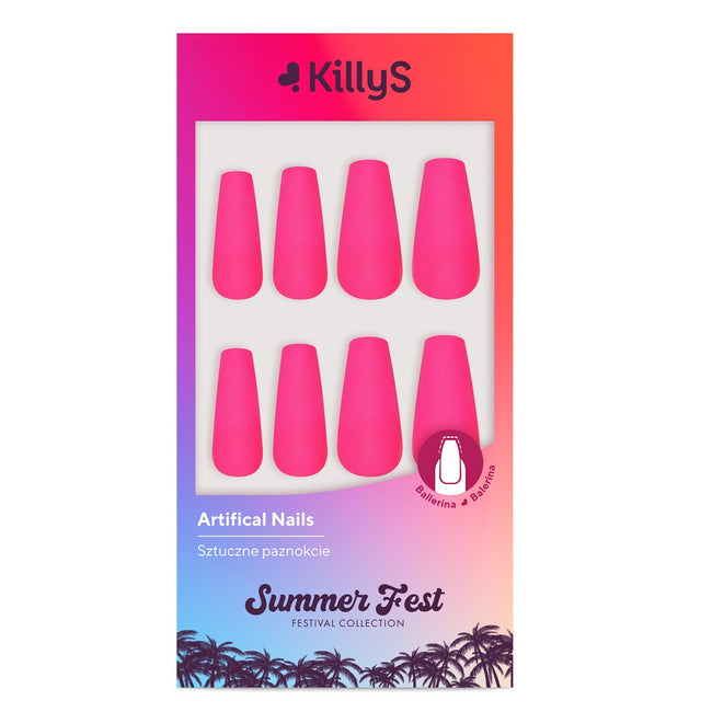 KillyS Summer Fest sztuczne paznokcie Coffin Pink Luminous 24szt,