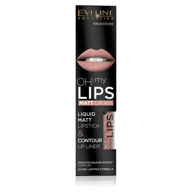 Eveline Cosmetics Oh My Lips zestaw do makijażu ust matowa pomadka w płynie i konturówka 08 Lovely Rose