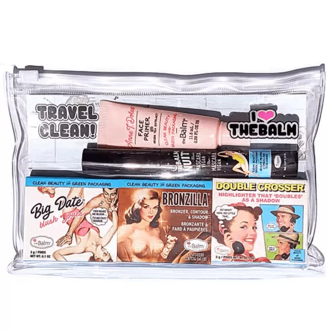 The Balm Clean & Green Travel Kit zestaw baza pod makijaż 11,8ml + róż 3g + bronzer 3g + rozświetlacz 3g + tusz do rzęs 8ml