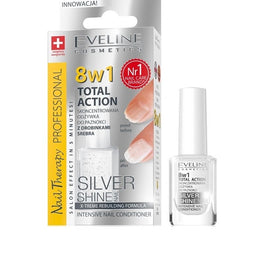 Eveline Cosmetics Nail Therapy Professional 8w1 Total Action Silver Shine skoncentrowana odżywka do paznokci z drobinkami srebra 12ml