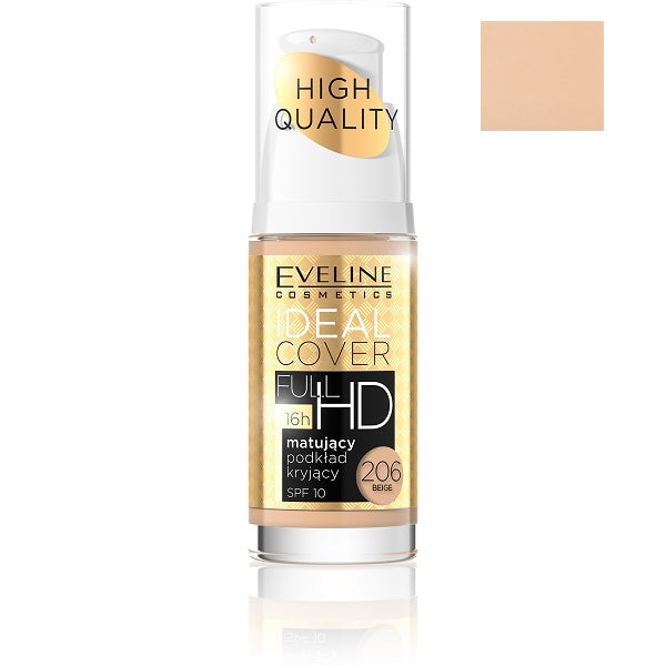 Eveline Cosmetics Fluid Cover Full HD matująco-kryjący podkład do twarzy 206 Beige 30ml