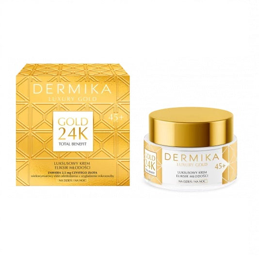 Dermika Luxury Gold 24K Total Benefit 45+ luksusowy krem eliksir młodości na dzień i na noc 50ml