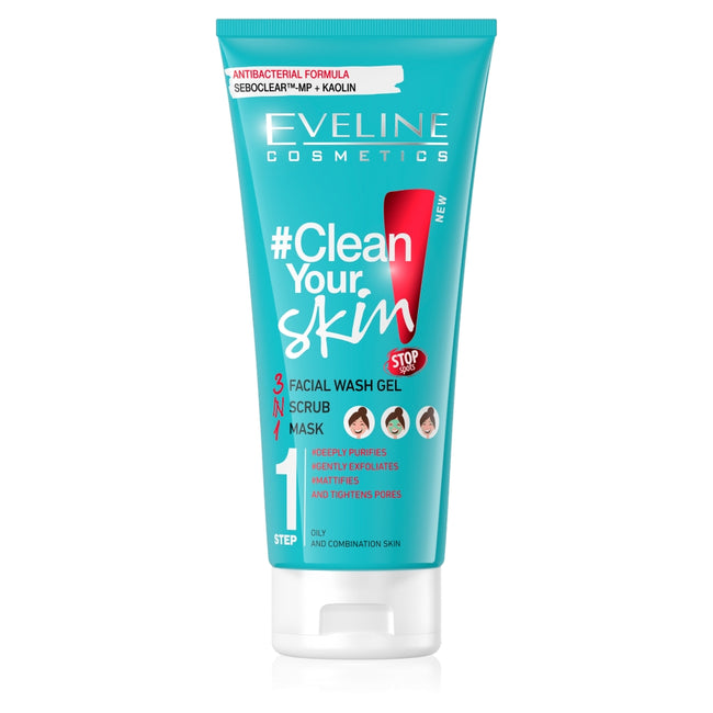 Eveline Cosmetics Clean Your Skin 3w1 żel do mycia twarzy + peeling + maska 200ml