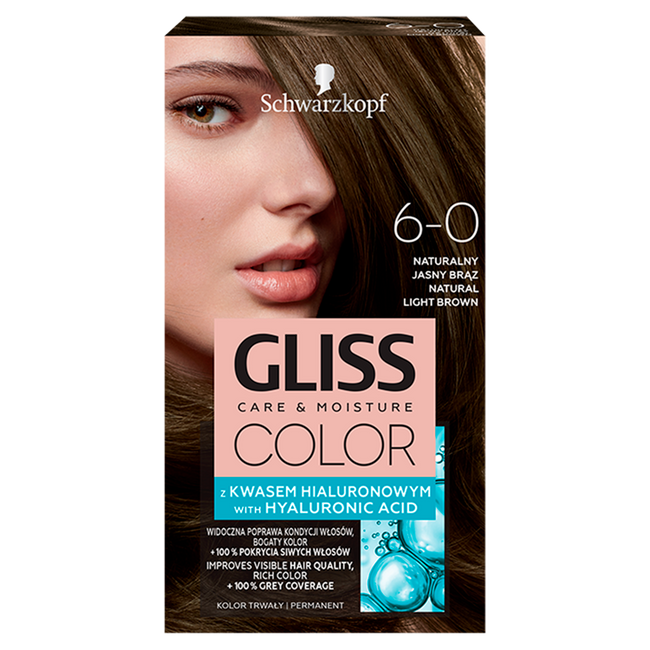 Gliss Color Care & Moisture farba do włosów 6-0 Naturalny Jasny Brąz