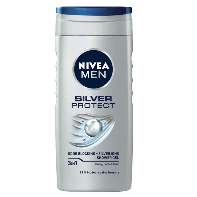 Nivea Men Silver Protect zestaw pianka do golenia 200ml + żel pod prysznic 250ml + balsam po goleniu 100ml + antyperspirant roll-on 50ml