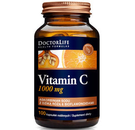 Doctor Life Vitamin C Buffered Vitamin C buforowana witamina C 1000mg suplement diety Dzika Róża & Bioflawonoida 100 kapsułek