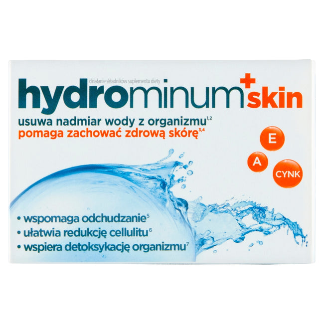 Hydrominum Skin suplement diety usuwający nadmiar wody z organizmu oraz pomagający zachować zdrową skórę 30 tabletek