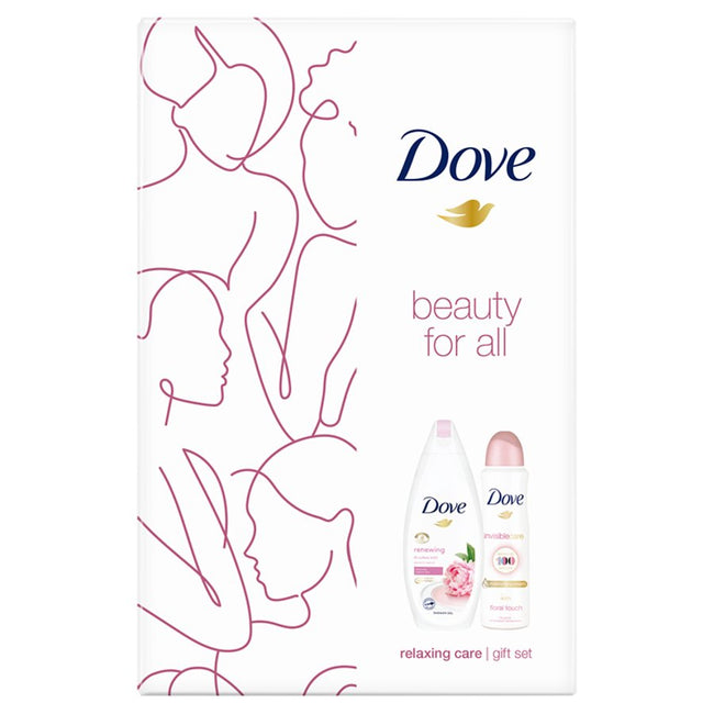 Dove Relaxing Care zestaw żel pod prysznic Renewing 250ml + antyperspirant spray Invisible Care Floral Touch 150ml