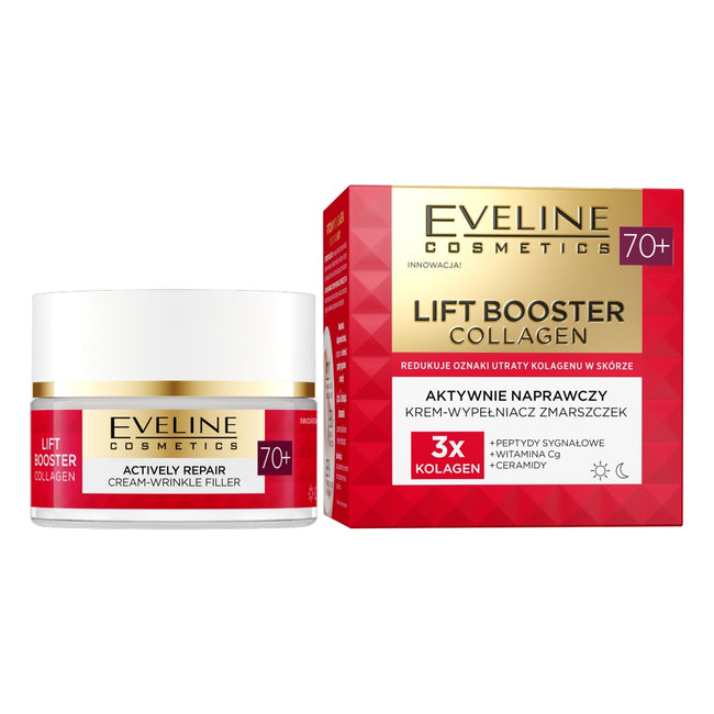 Eveline Cosmetics Lift Booster Collagen aktywnie naprawczy krem-wypełniacz zmarszczek 70+ 50ml