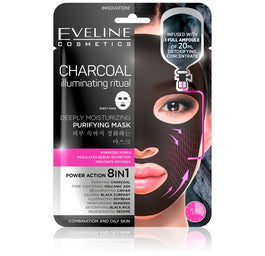 Eveline Cosmetics Charcoal Iluminating Ritual oczyszczająca maska z węglem na tkaninie 20ml