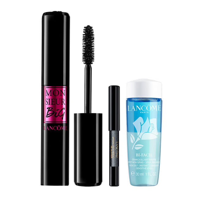 Lancome Monsieur Big Mascara Gift Set zestaw tusz do rzęs 01 Big Is The New Black 10ml + mini kredka do oczu 08 Glitter 0.5g + płyn do demakijażu oczu 30ml